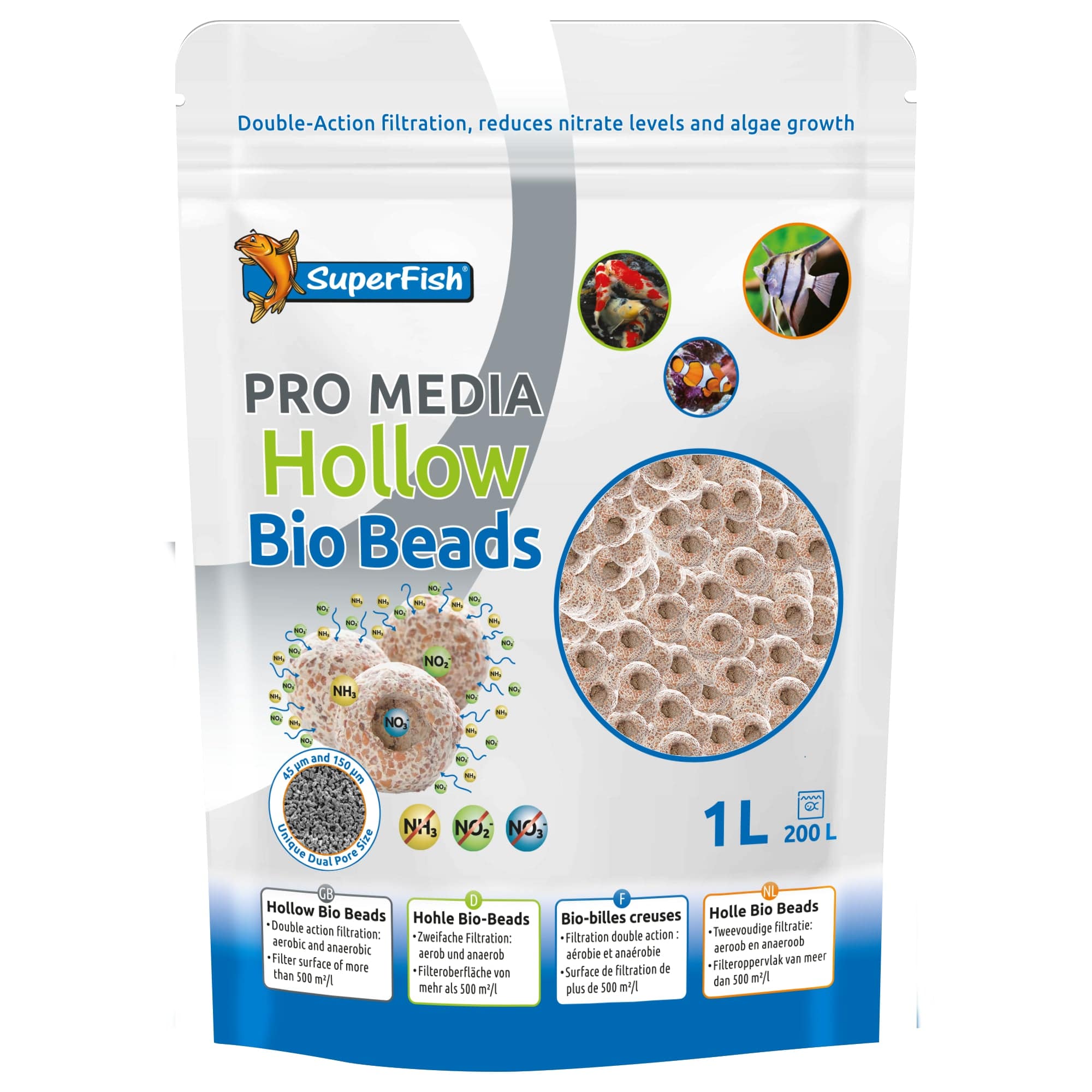 SuperFish PRO MEDIA Hollow Bio Beads Filter Media 1L