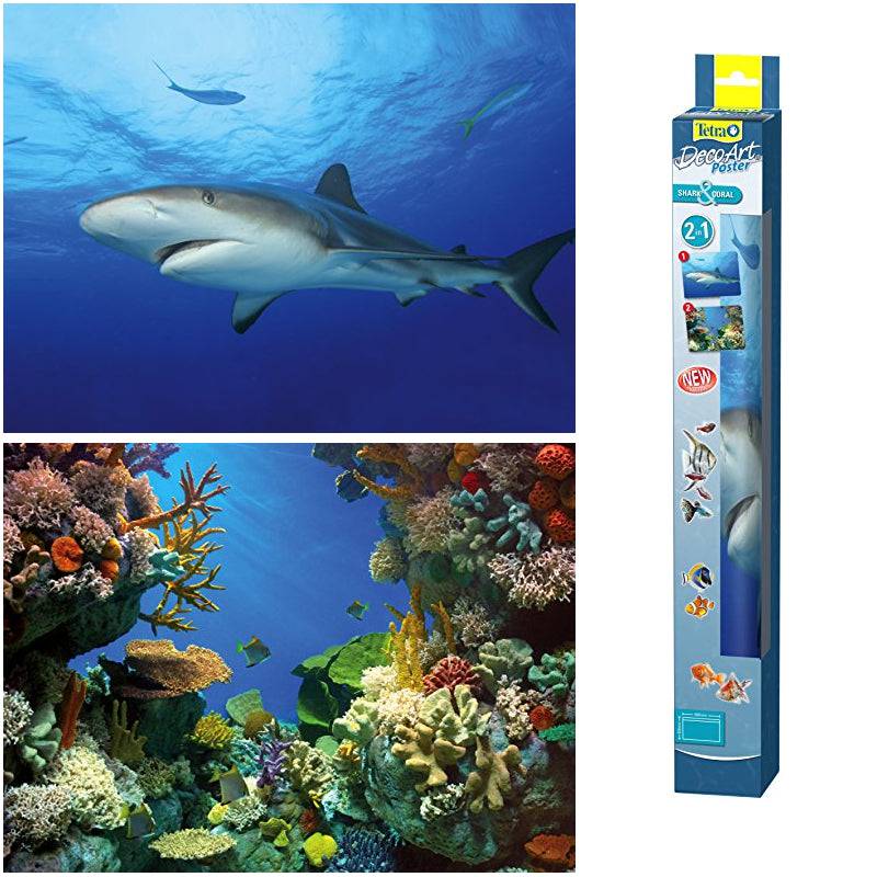 Tetra DecoArt Aquarium Poster Background 2in1 Shark & Coral 45 x 60cm - Real Aquatics