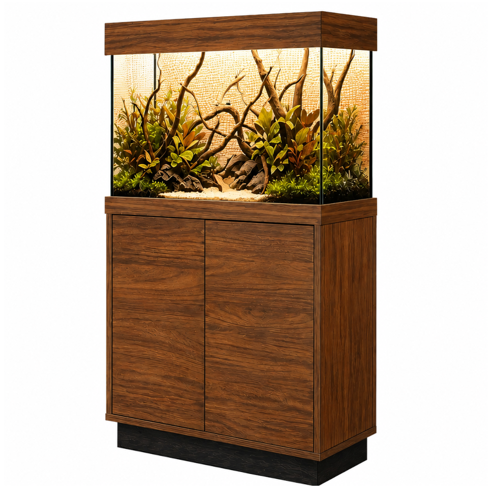Aqua One OakStyle Fish Tank Aquarium & Cabinet Set Kansas Walnut Truffle 81cm 145L