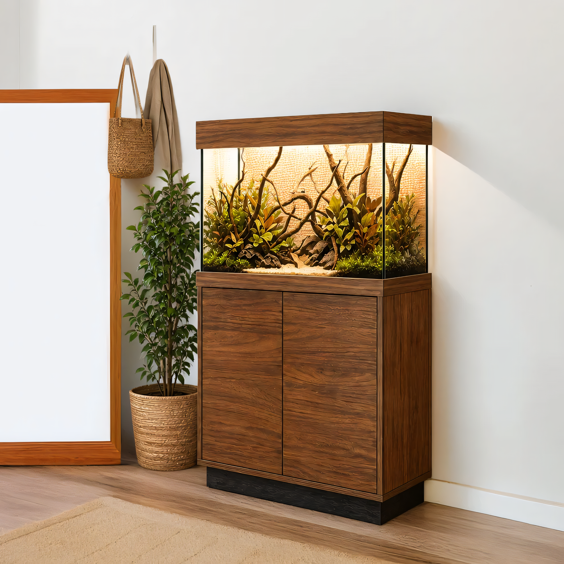 Aqua One OakStyle Fish Tank Aquarium & Cabinet Set Kansas Walnut Truffle 81cm 145L