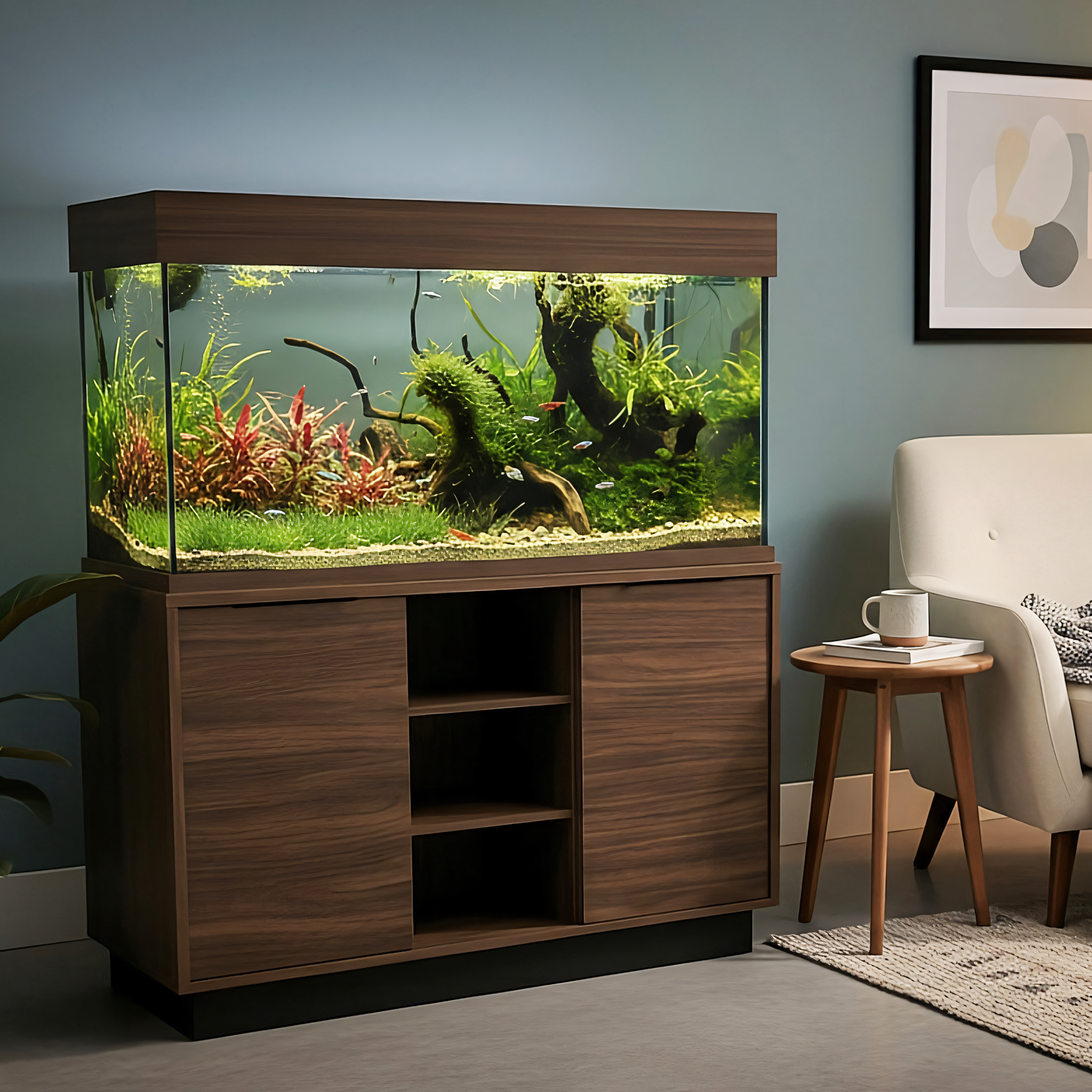Aqua One OakStyle Fish Tank Aquarium & Cabinet Set Kansas Walnut Truffle 116cm 230L
