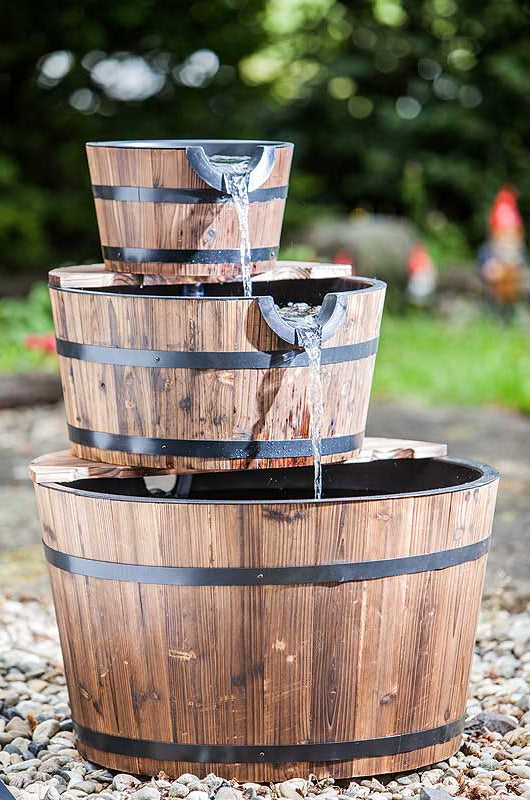 Heissner Water Features 3 Tier Wooden Barrel