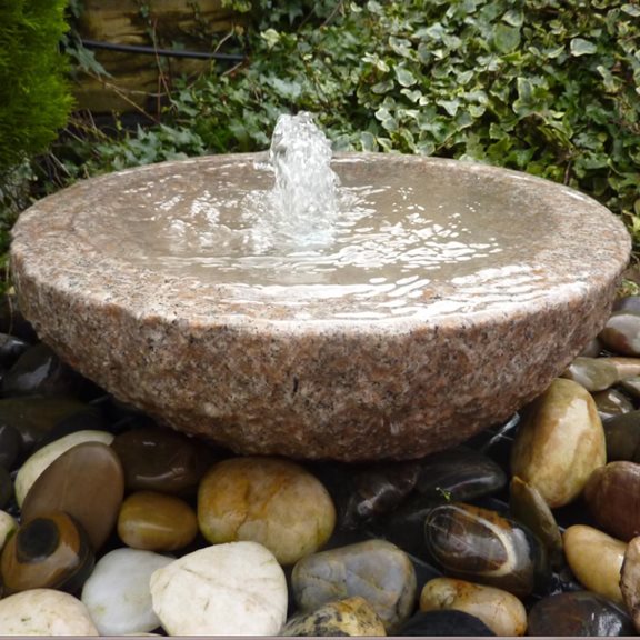 Babbling Bowl Pink Granite Garden Water Feature 50cm Diameter 15cm High
