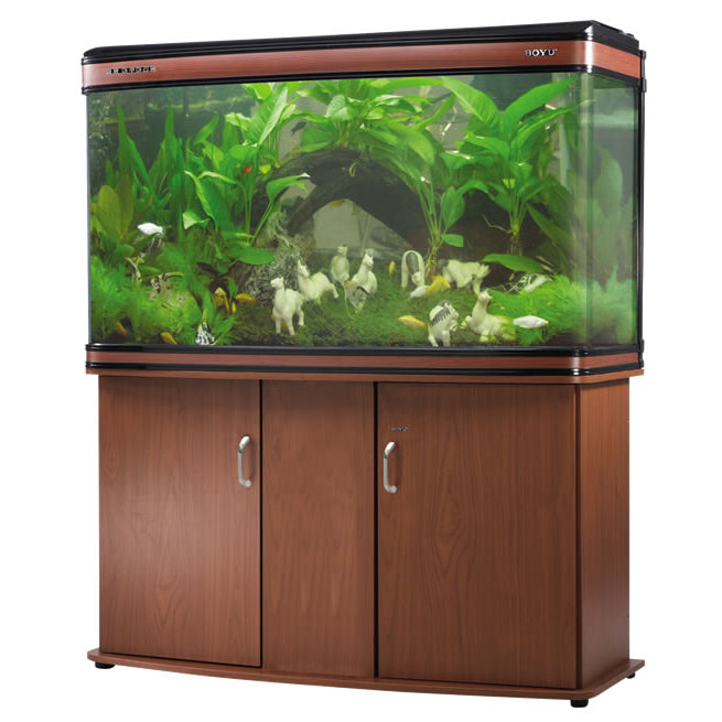 BOYU Aquarium Fish Tank Bow Front & Cabinet 85cm 235L Cherry