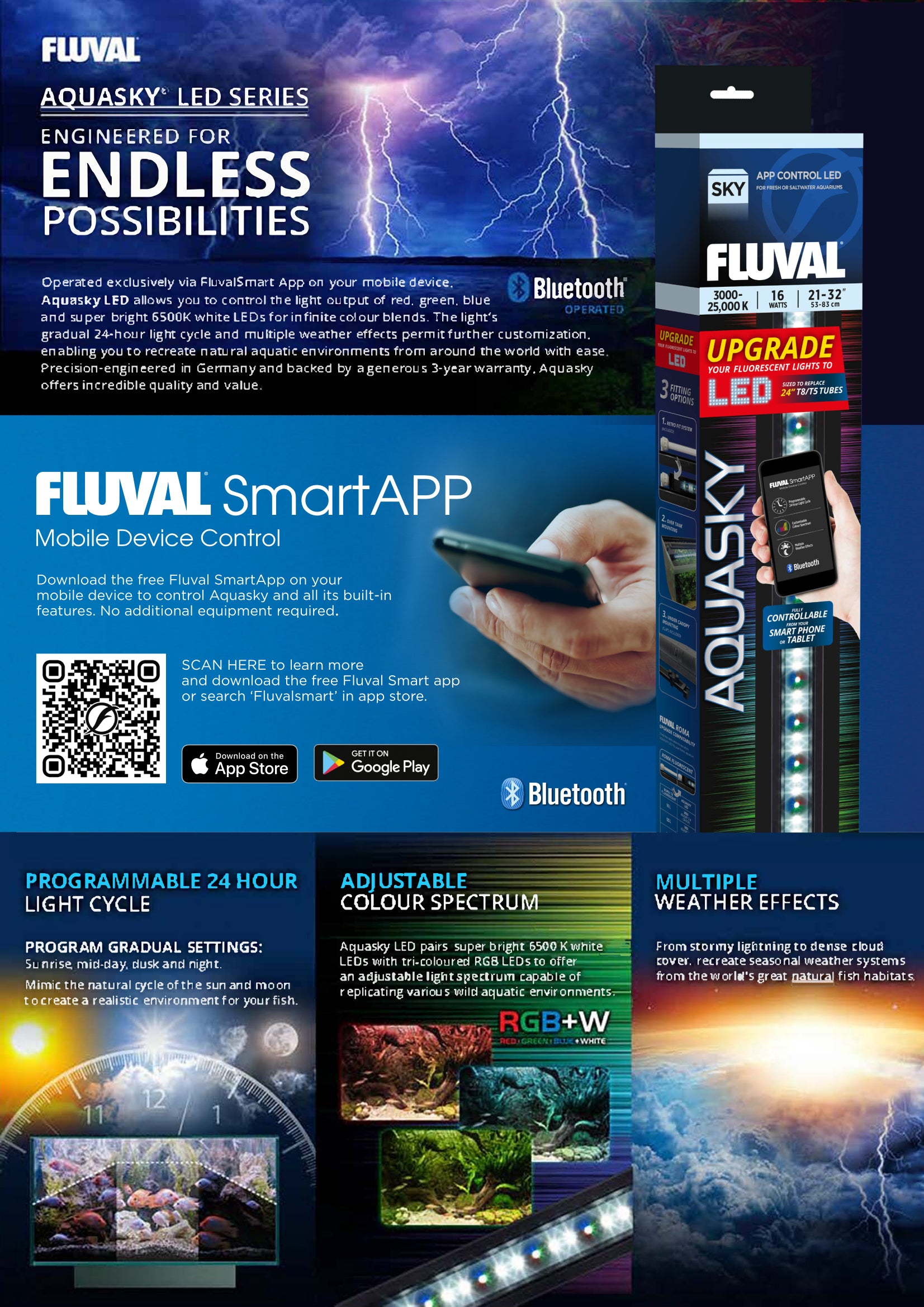 Fluval AquaSky 2.0 Bluetooth LED Aquarium Lighting 7 Sizes