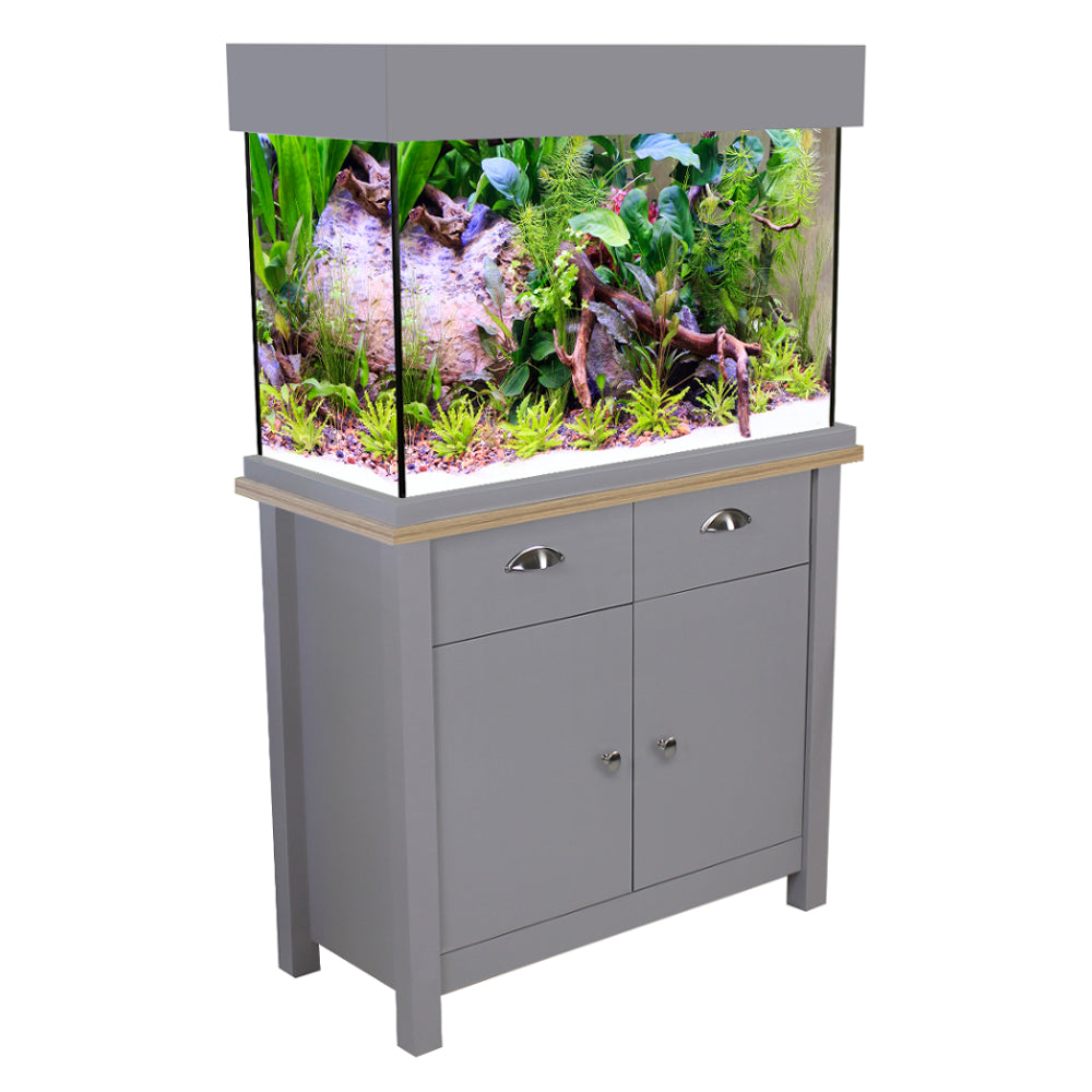 Aqua One Oak Style Shades Flint Grey Aquarium Fish Tank with Cabinet 81cm 145L