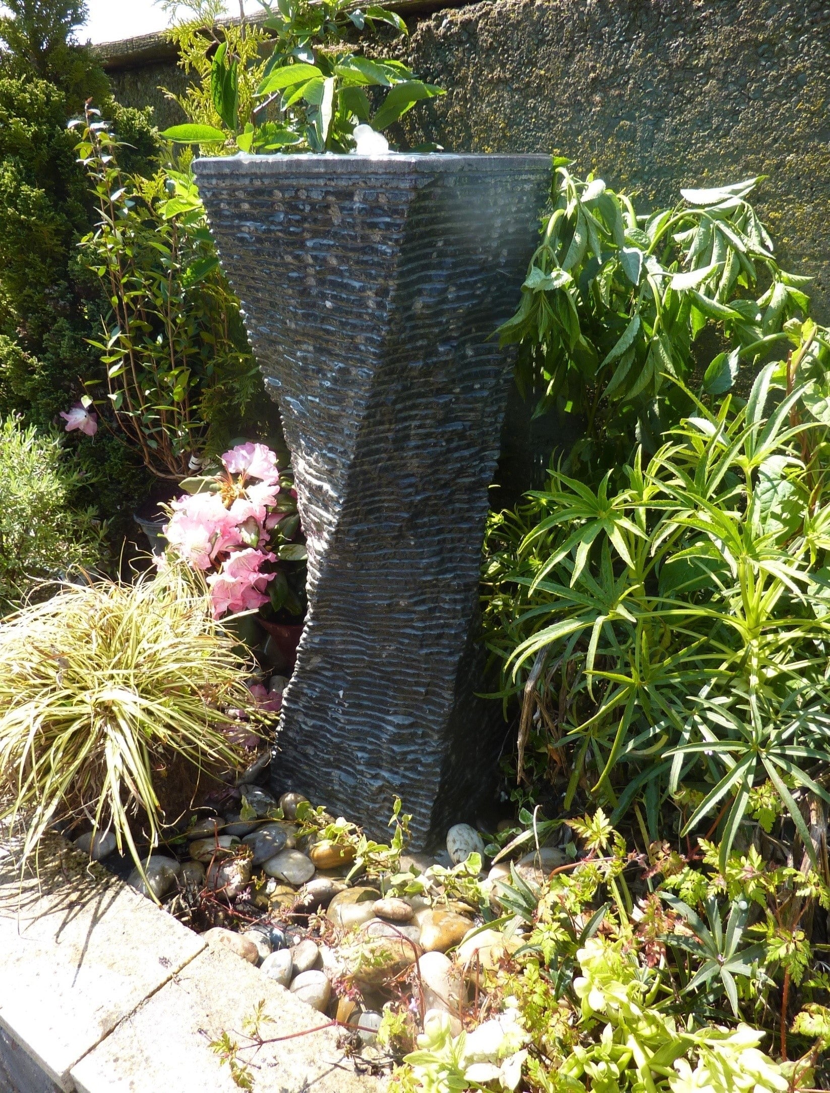 Twisted Fountain Garden Water Feature Black Limestone 25x25x80cm
