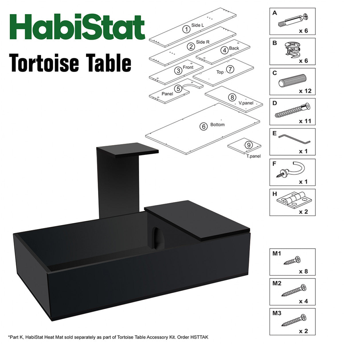 HabiStat Tortoise Table Black 109cm 43"
