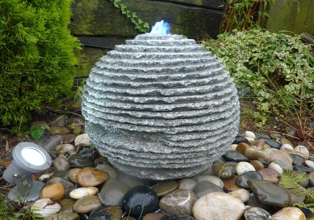 Rustic Grey Limestone Sphere Garden Water Feature 40cm Diameter