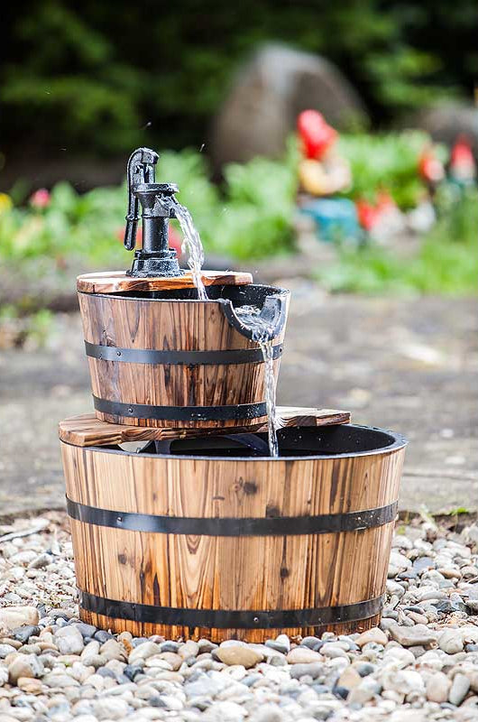 Heissner Water Features 2 Tier Wooden Barrel