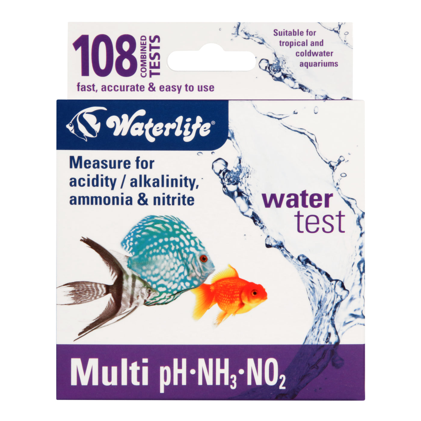 Waterlife Aquarium Multi-Test Kit pH Ammonia Nitrite 108 Tests