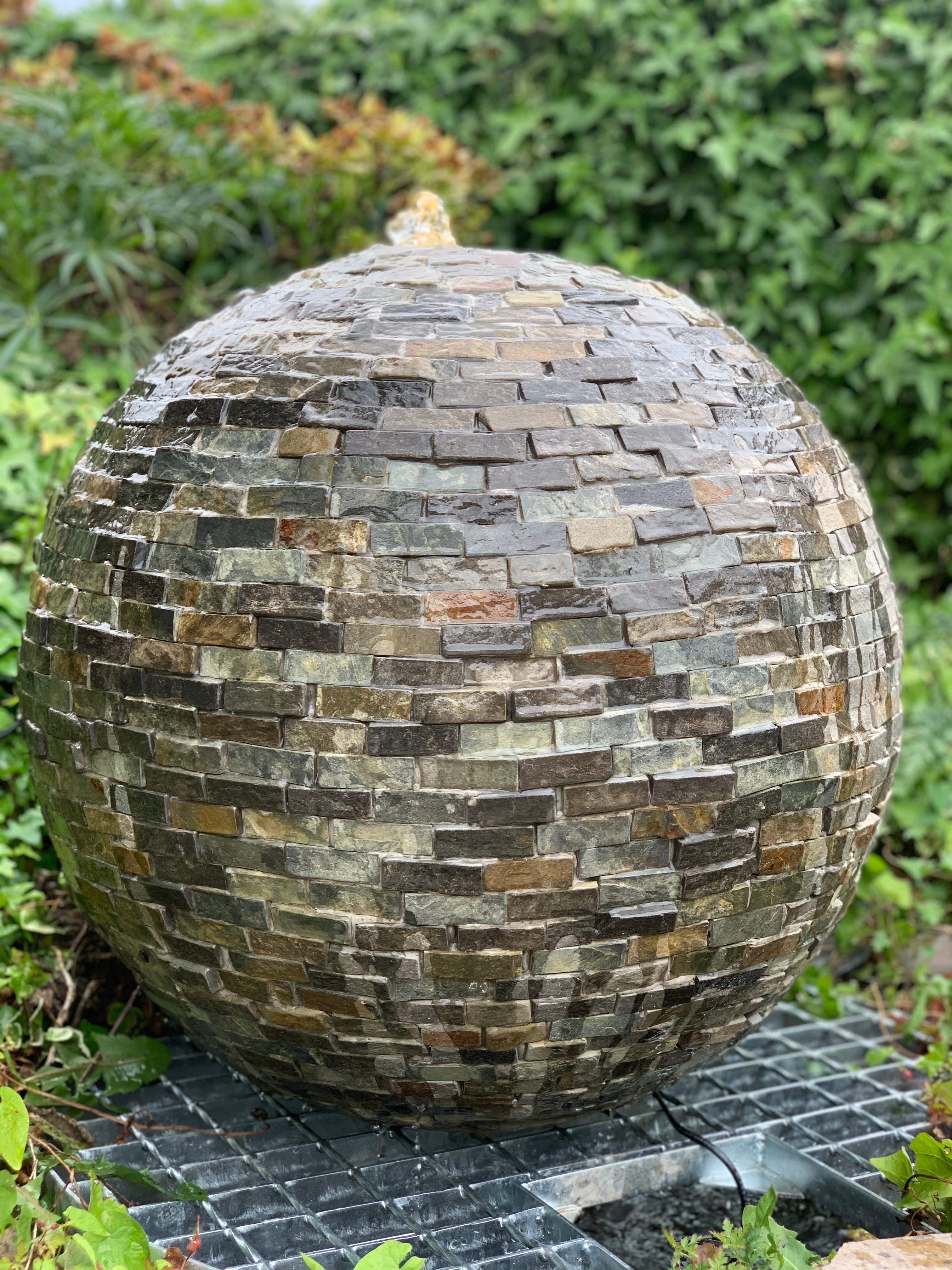 Sphere Fountain Rustic Slate Garden Water Feature Diameter 60cm